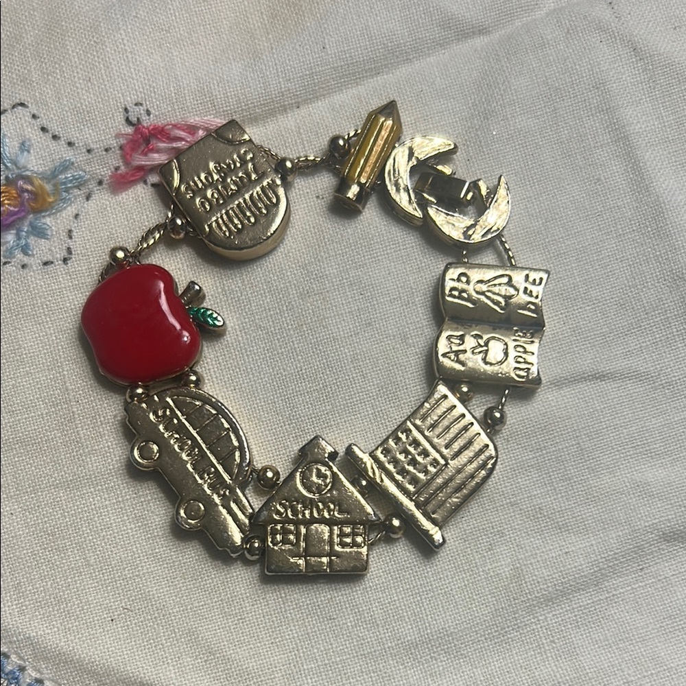 Charming Gold and Red School Theme Bracelet
